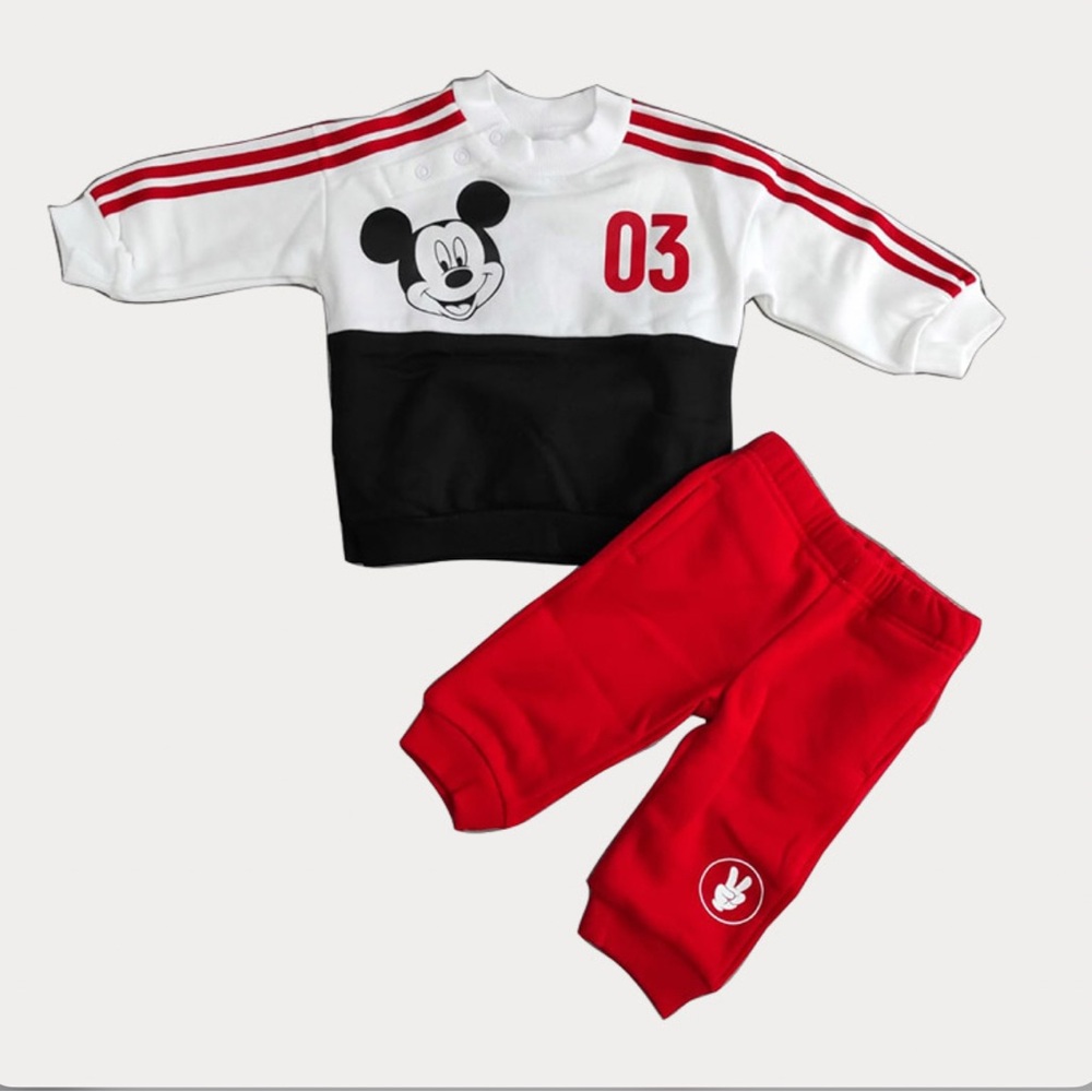Adidas Red and Black Mickey Mouse Matching Set